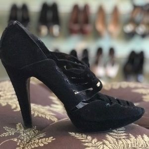 Nine West Get Even cage suede laser cut pumps